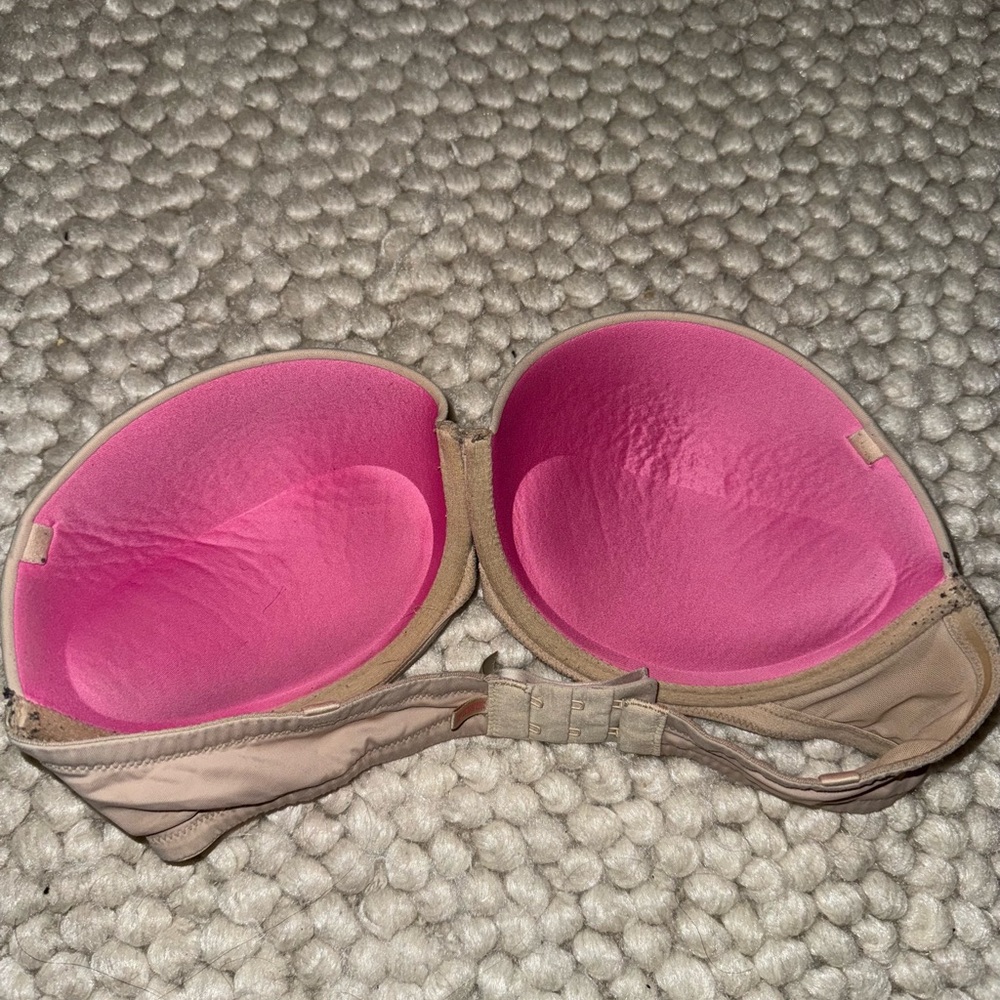 PINK Victoria's Secret Vibrant Pink and Tan Strapless Bra